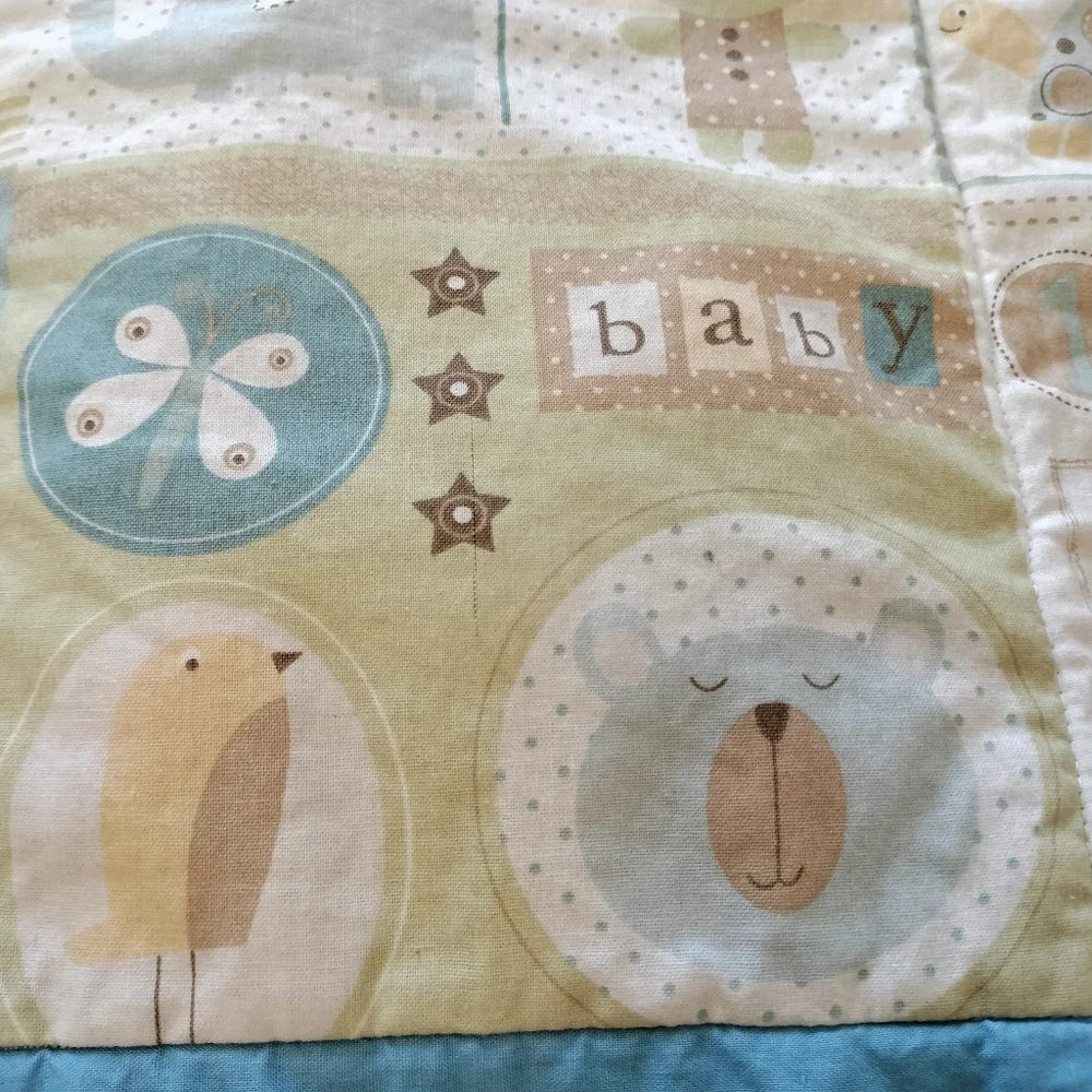 Reversible Unisex Cute Baby Bear Blue Tan Crib Quilt Pink Lime Green